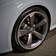 Close Up Of Grey Audi Alloy Wheel With Graphite AlloyGator Wheel Rim Protectors