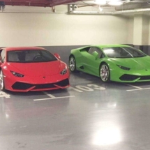 Two Lamborghini's Side By Side With Red And Green AlloyGator Alloy Wheel Protectors