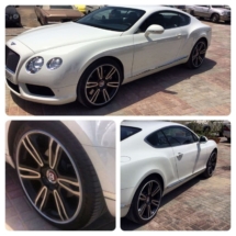 Multiple Views Of White Bentley With Silver Alloy Wheels With Silver AlloyGator Wheel Rim Protector