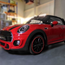 Red Mini With Red AlloyGator Wheel Protectors