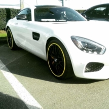 White Mercedes with Yellow AlloyGators